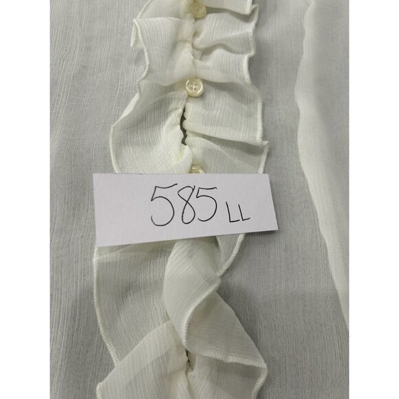 Metro 7 Sheer Cap Sleeve  V-Neck Ruffle Blouse Eggshell Sz Medium Career Office - Picture 9 of 10